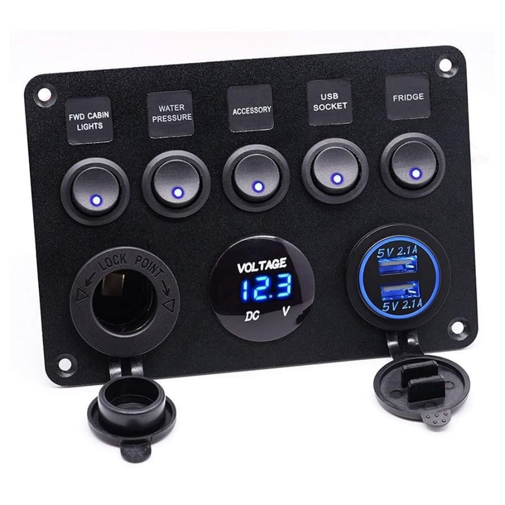 

Willthinleye Switch Panel, Cigarette Lighter Socket, Dual USB Pot, LED Voltmeter, Rocker Panel, DC чёрный