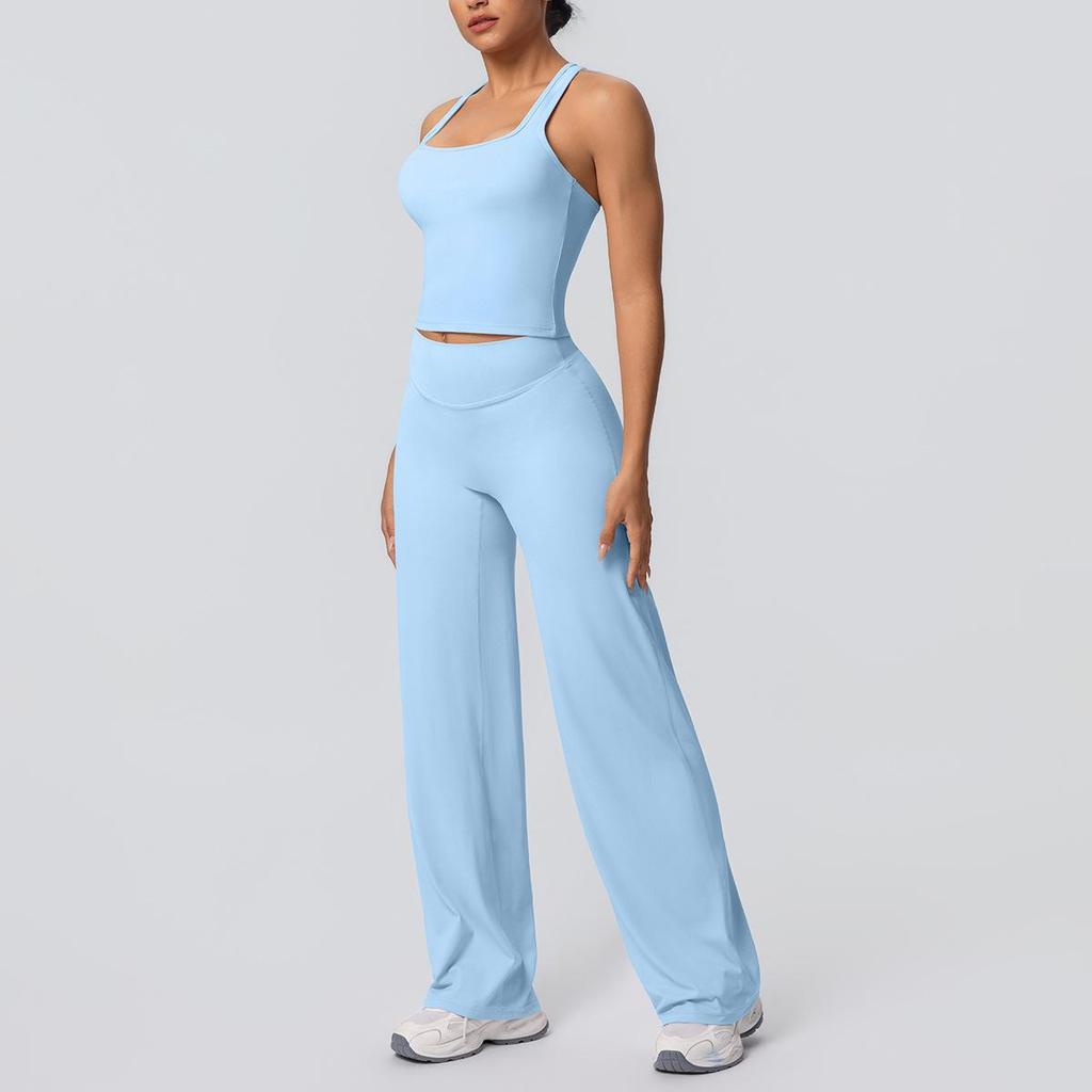 Brushed Lettering Racerback Sports Vest and Quick-Drying Yoga Pants Set