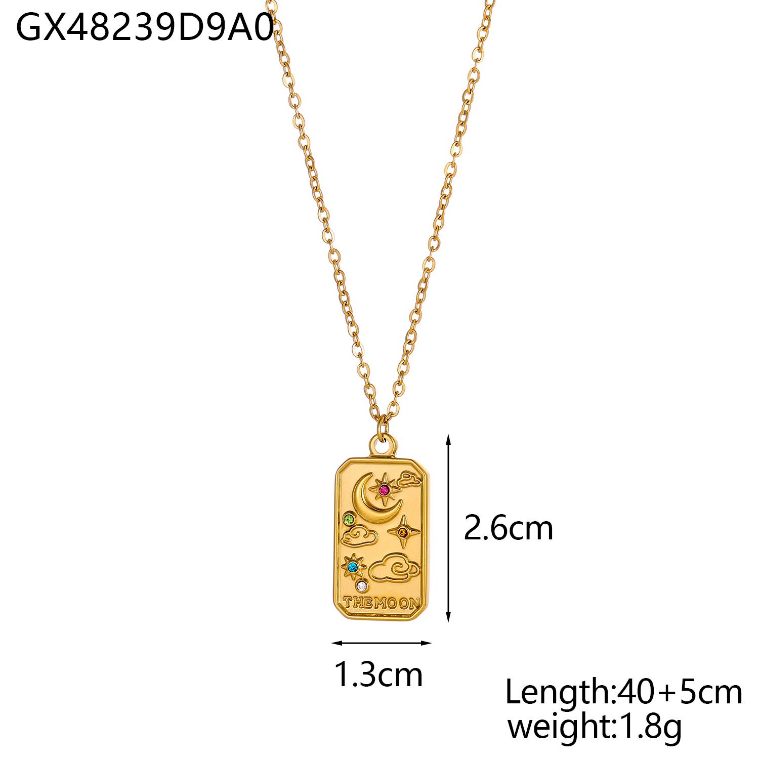 

CARLIDANA Stainless Steel Oil Drop Zirconia Strength Emanen Tarot Card Necklace Drop Earrings Set Gold Plated Waterproof