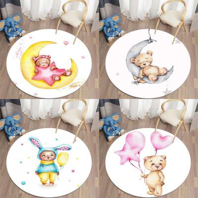 Cartoon Bear Print Carpet Kawaii Round Carpet Living Room Anti-slip Mat Home Decoration Bedroom Bathroom Floor Mat
