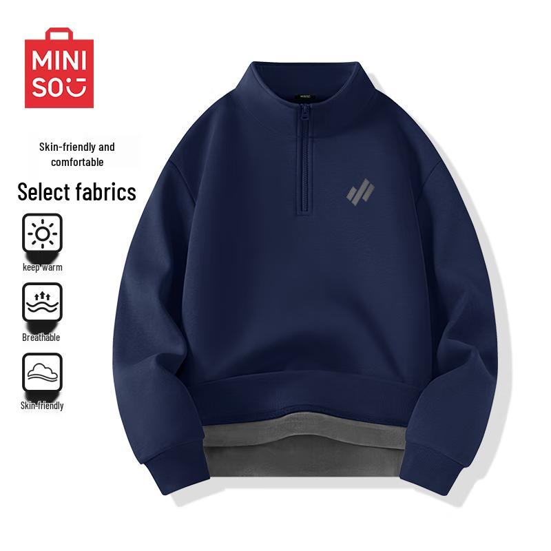 MINISO Men's Fleece Stand Collar Half-Zip Pullover