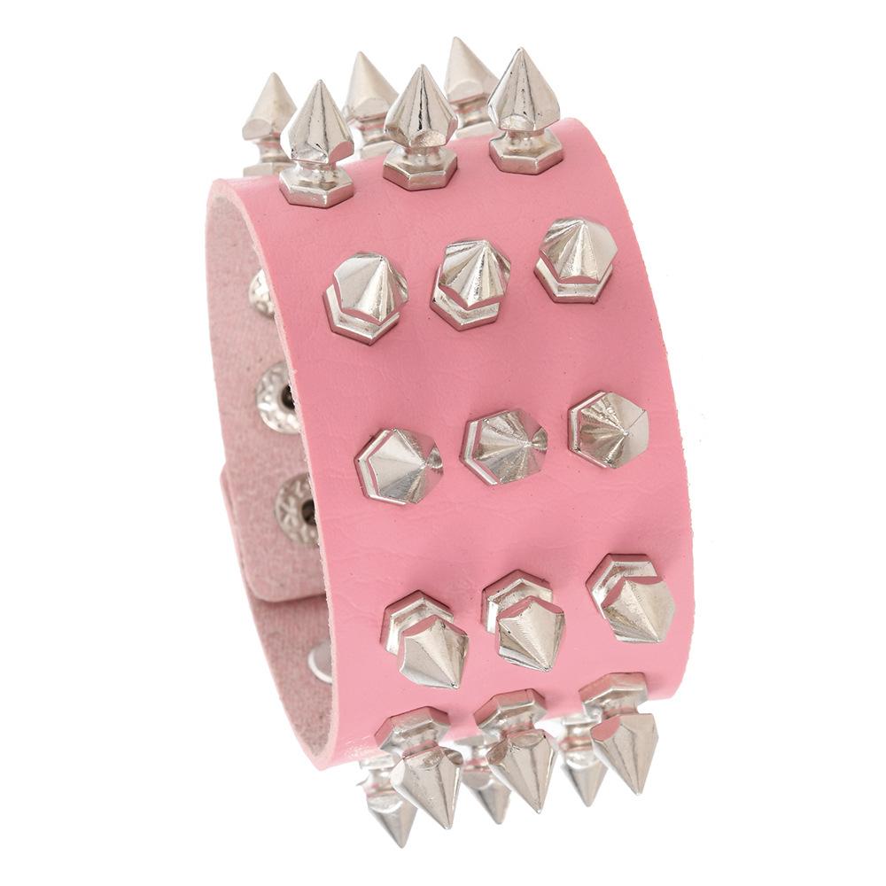 Punk Bracelet for Men Women Goth Black Leather Wristband with Metal Spike Studded Spike Rivets Cuff Bangle Adjustable