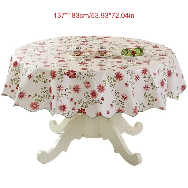 Florals Pattern Tablecloth Oilproof Waterproofs Easy Cleaning Round Table Cover for Home Restaurant Decors Table Cloth