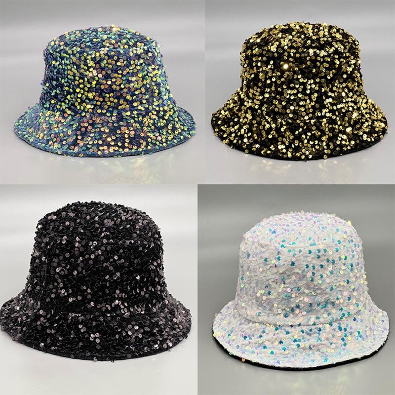 for Dazzle Color Sequins Bucket Hat Multi-Color All-match Wide Brim Bucket Hat Cool Summer Breathable Fisherman Cap Unis