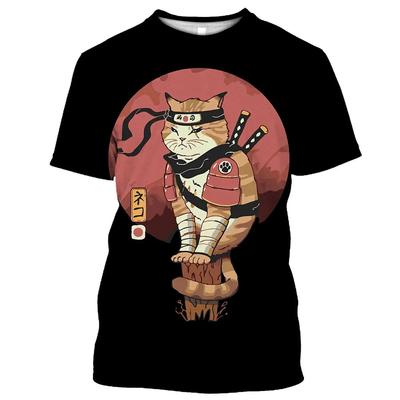 Fashion Cartoon Anime Men's 3d Print T-shirt Japanese Samurai Cat Printed O-Neck Short Sleeve Harajuku Top Casual Shirt For Men Oversized Tee