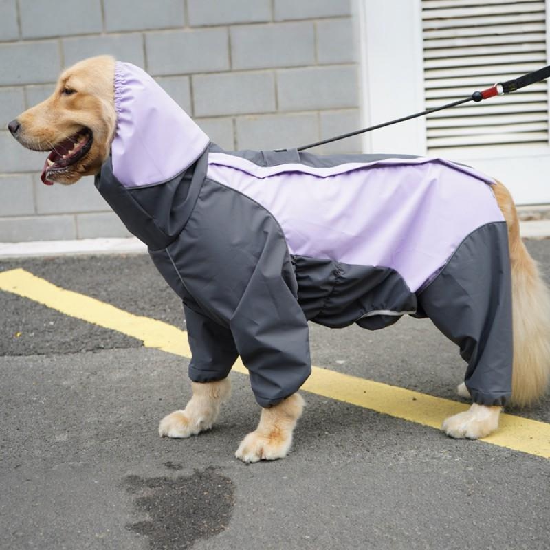 Full-Body 4-Leg Pet Raincoat Large Dogs Waterproof Reflective Breathable With Hood Purple Sky Blue