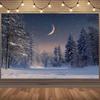 2D Plane 1 Piece of Winter Night Moonlight Snow Forest Background Fabric Suitable for Parties and Birthdays