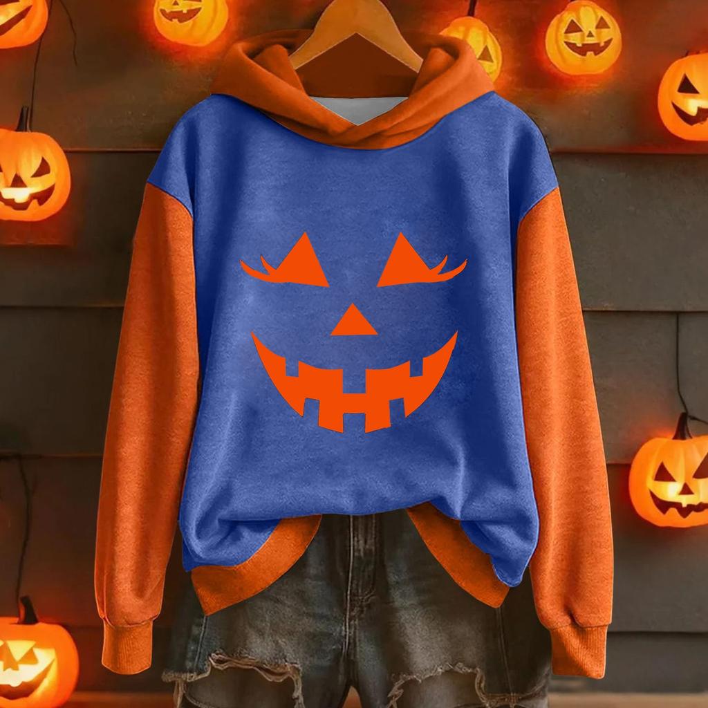 Ladies' Casual And Fashionable Halloween Printed Long Sleeved Hooded Warm Shirt Loose And Comfortable Hoodie