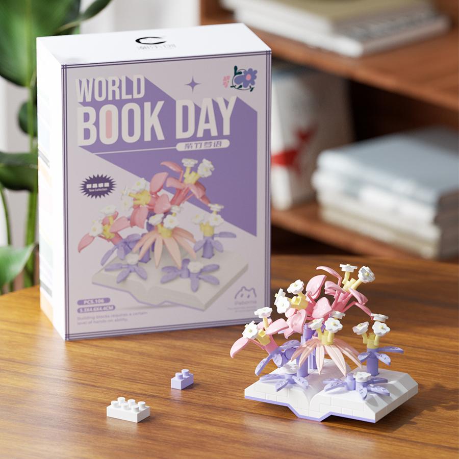 Creative Plastic Flowers Book Series Micro Building Blocks Educational Kids Toys Desktop Decoration Gift for Mother's Day