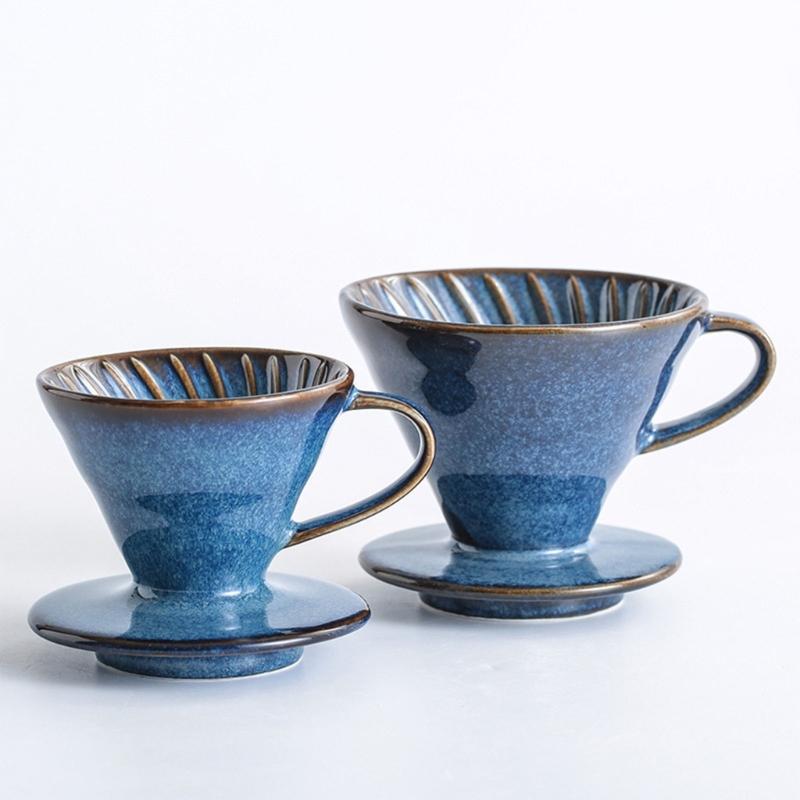 Heat Resistant Ceramic Drip Coffee Filter Handcrafted Blue Glazed Sophisticated Designs For Home Brewing