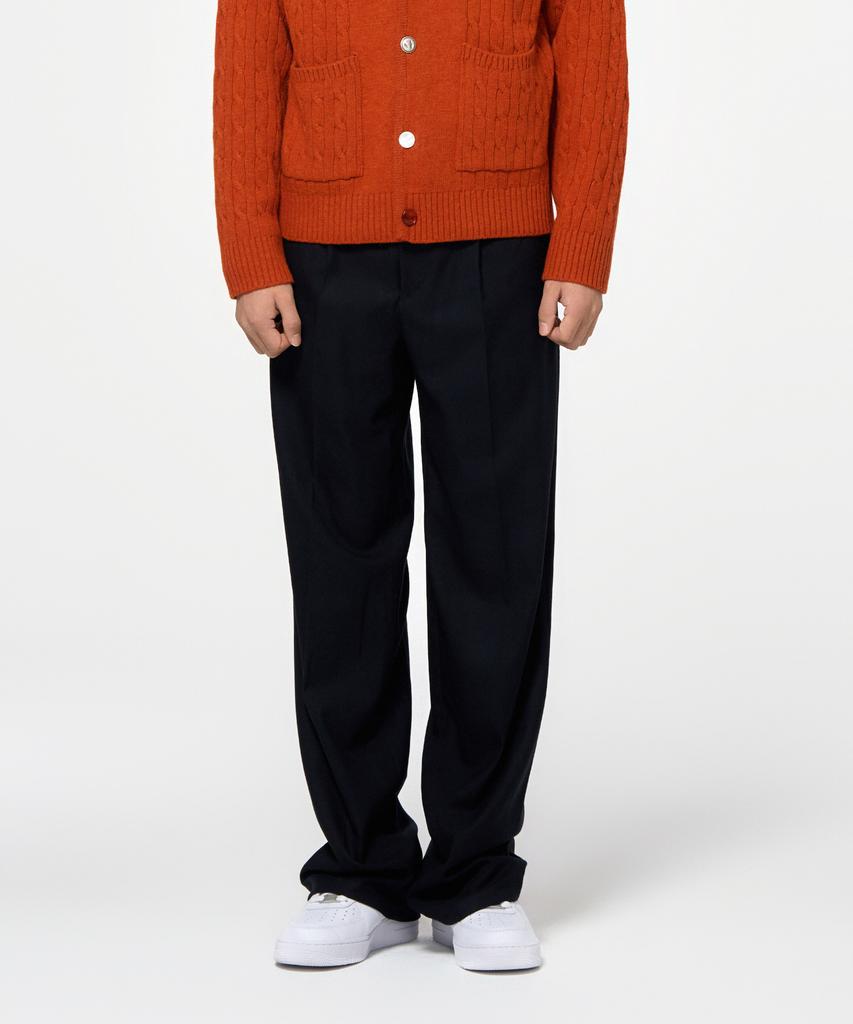 Honguseong Onetuck Wide Flat Trousers_Navy