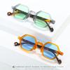 Vintage Polygon Square Sunglasses Fashion Hexagon Clear Ocean Lens Shades UV400 Rivets Sun Glasses for  Women Men