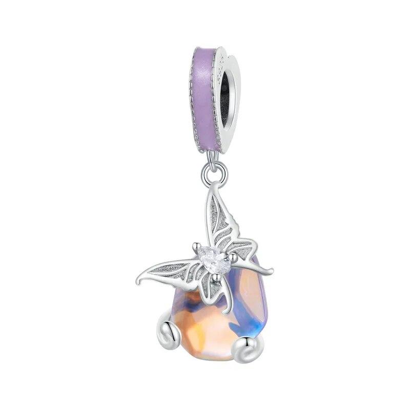 WOSTU Colgantes de unicornio transparente de Plata de Ley 925 con diseño de luna y estrella, aptos para Pulsera Original, regalo de joyería DIY