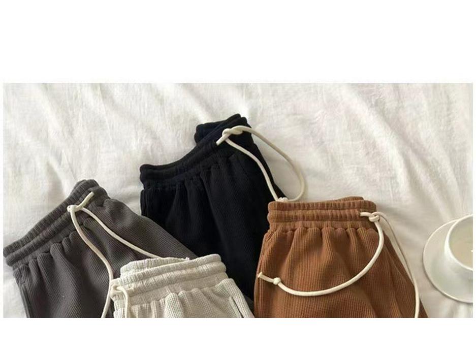 Korean-Style Summer Waffle Knit Women's Loose Wide-Leg Sports Shorts