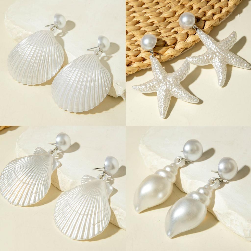 Shell jewelry, simple pearl earrings, geometric scallop conch earrings earrings wholesale