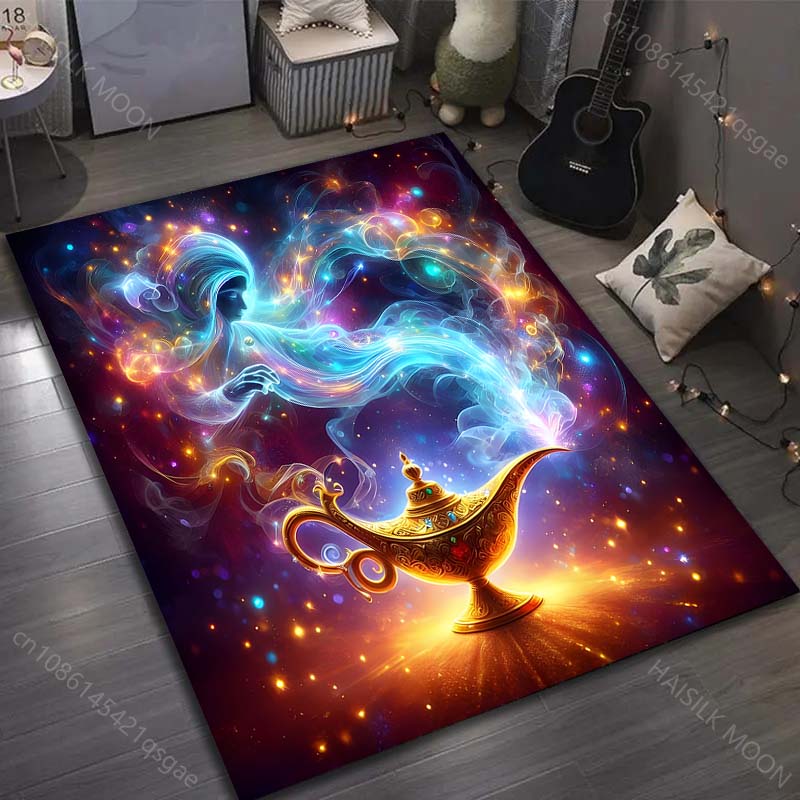 1PC Fairy Tale Wishing Lamp Painting Carpet for Living Room Bedroom Sofa Doormat Decor Sofa Table Area Rug Non-slip Floor Mat
