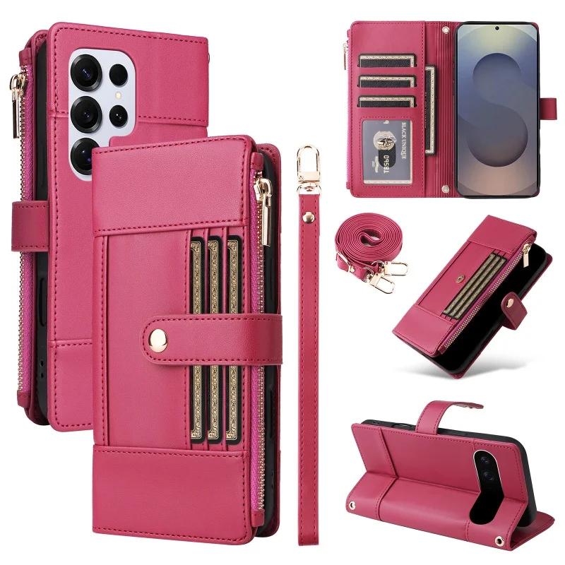 Crossbody Leather Case For Samsung Galaxy S25 Edge S24 Ultra S23 FE S22 S21 Plus A56 A36 A16 A26 A55 A35 A15 Wallet Phone Cover