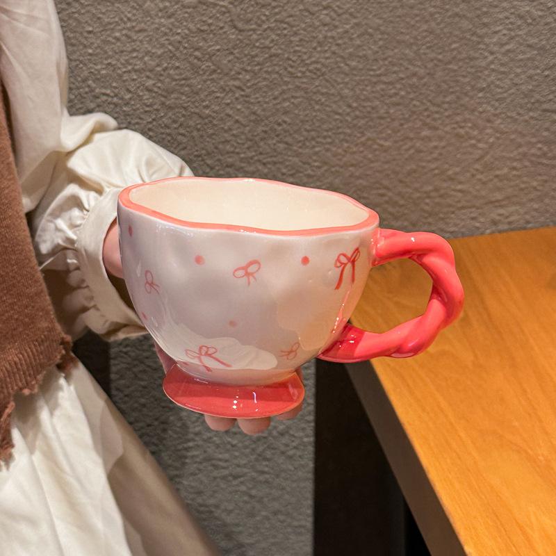 

Birthday gift girls high-value bow goblet high-value ceramic mug girlfriends practical souvenir 401-500ml