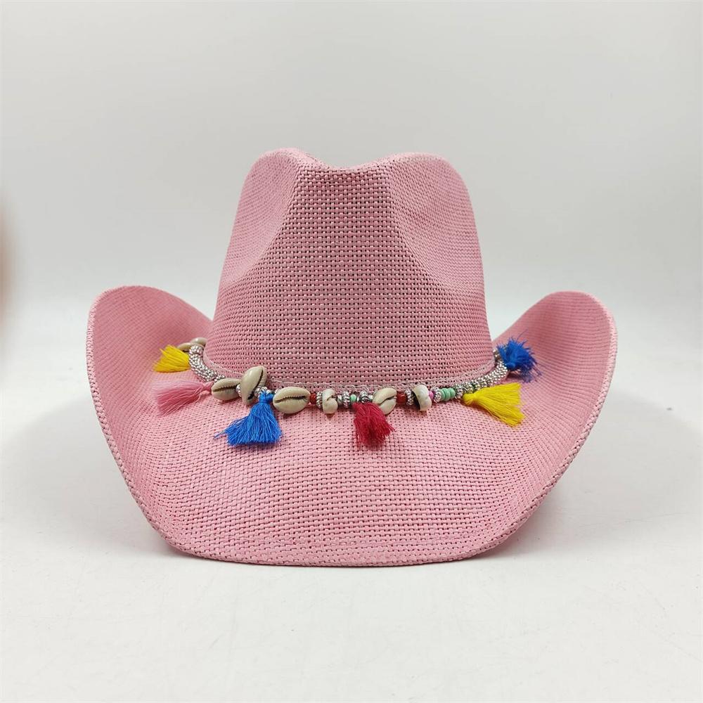 2024 Summer Straw Cowboy Hat Women's Fashion Cowgirl Straw Hat Pink Hat Men's Western Cowboy Hat Summer Travel Visor Hat