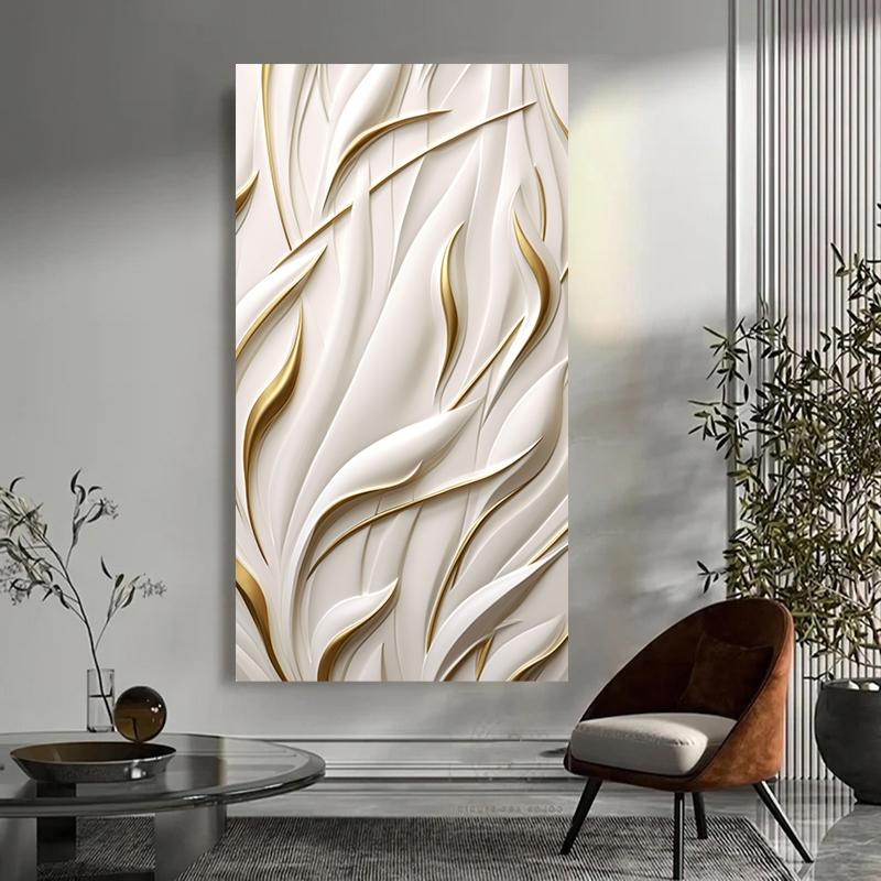 Modern Simple Abstract Posters and Prints White and Golden Swirls Decorative Wall arts for Living Room Wall Decor, No Frame