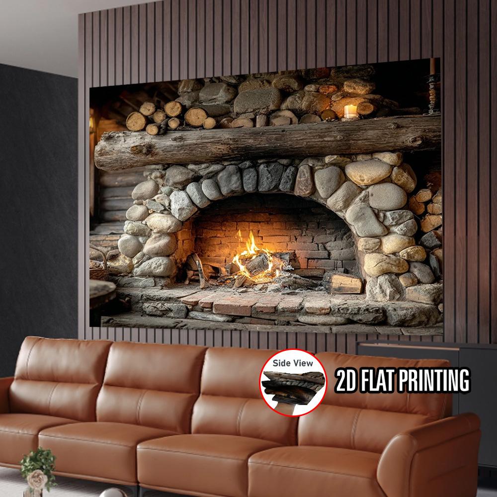 1Pcs Realistic Stone Fireplace Burning Decoration Background Winter Backdrop For Photo Studio Photo Booth Party