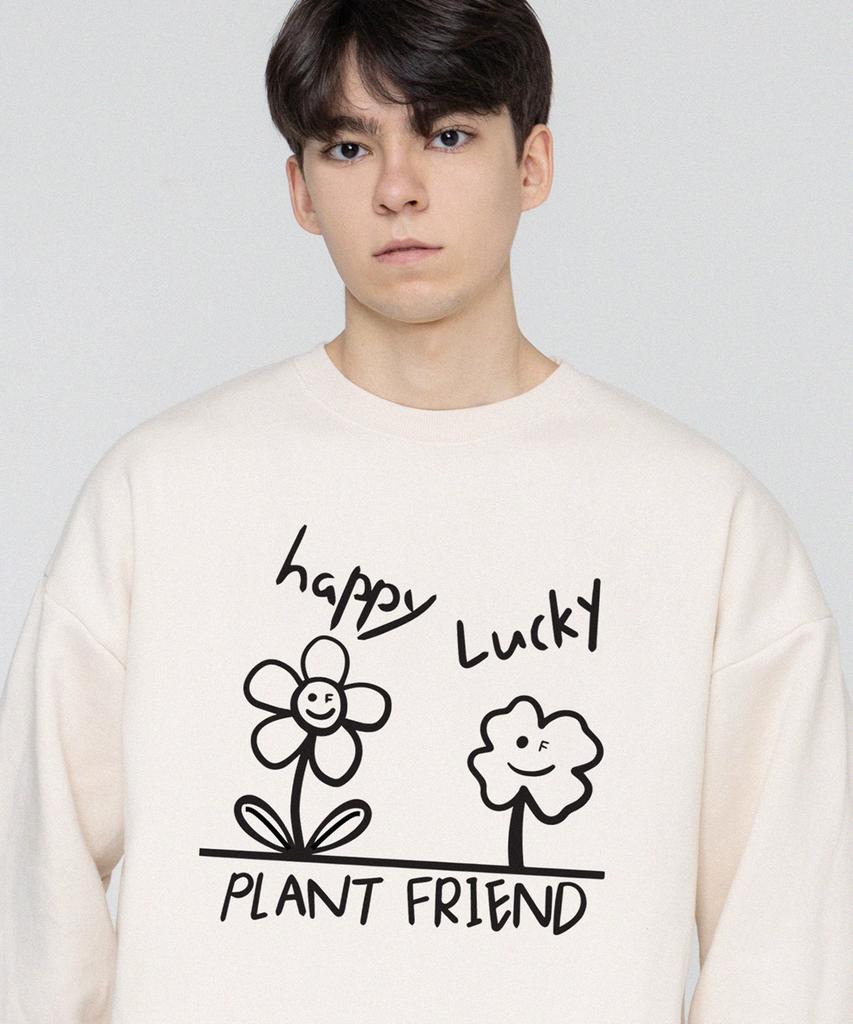 GRAVER [Unisex] Drawing Happy Lucky Smile Sweatshirt_Cream