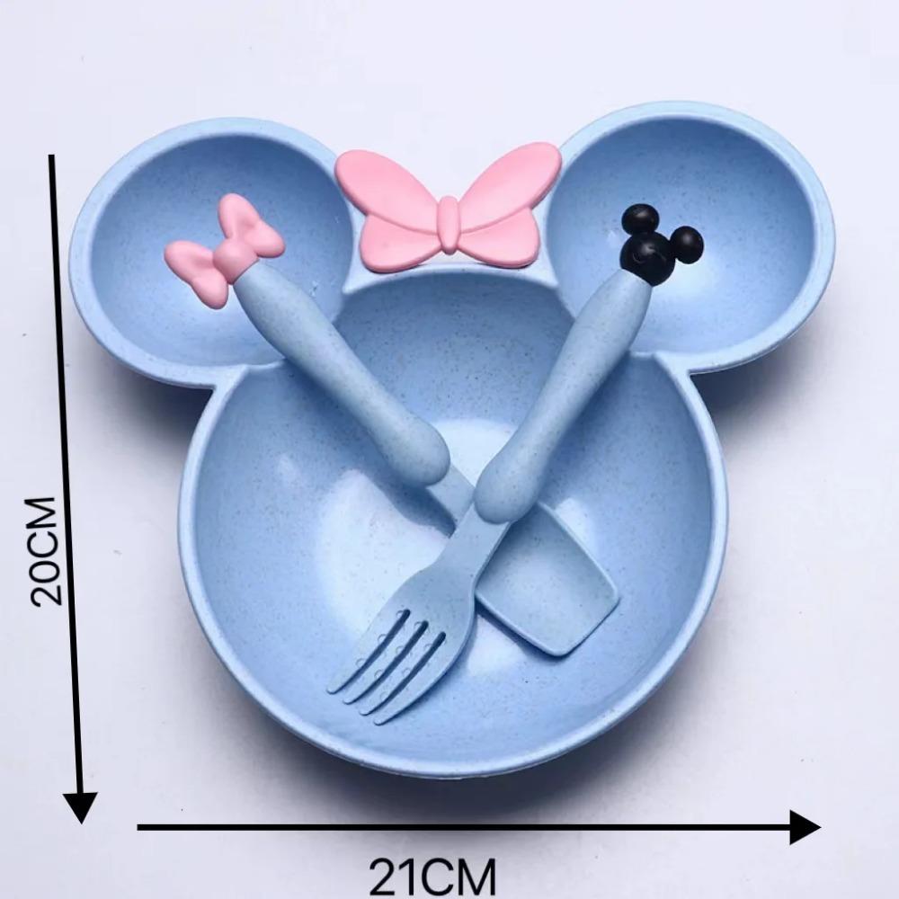 3 Stück/Set Cartoon Baby Schüssel Geschirr Set Weizenstroh Kindergeschirr Kinder Abendessen Fütterungsplatte Schleife Speiseteller Löffel Gabel