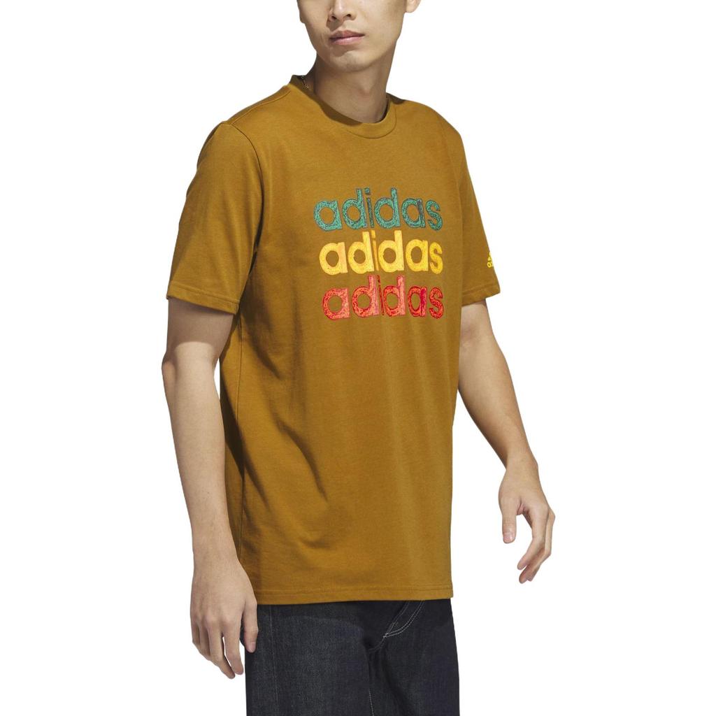 adidas Letter Logo Print Solid Color Round Neck Short Sleeve T-Shirt Men Tops Brown HS2525