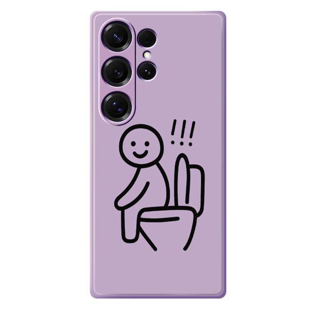 

For Samsung Galaxy S25 Ultra Case Stickman Toilet Pattern Printing Straight Edge TPU Phone Back Cover Purple