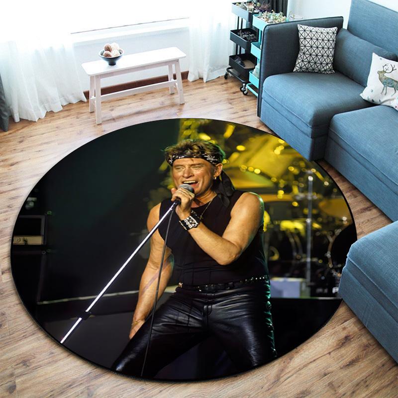 French legendary rock singer and actor Johnny Hallyday Round Carpet Soft Home Decoration Corridor Table and Chair Anti slip Outdoor Floor Mat rug H21