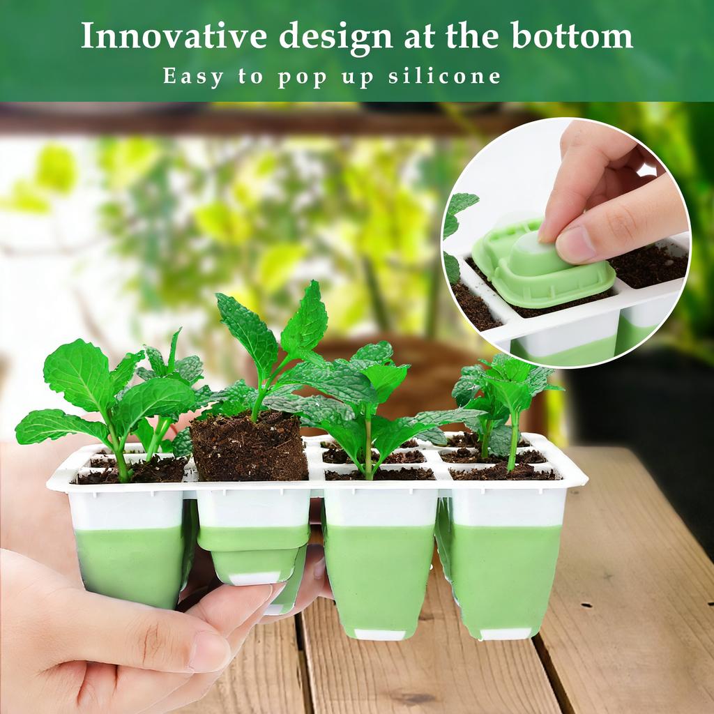 Seedling Starter Trays Seed Starter Kit 12-Cells Silicone Reusable Germination Tray for Garden Greenhouse Backyard Planting
