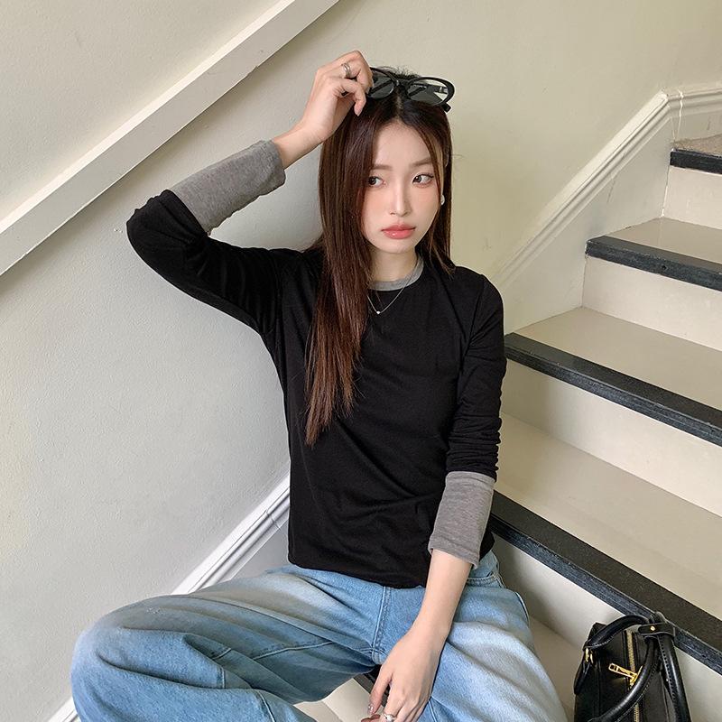 

Morishima 2024 женская трикотажная рубашка с цветными блоками и длинными рукавами и круглым вырезом One Size