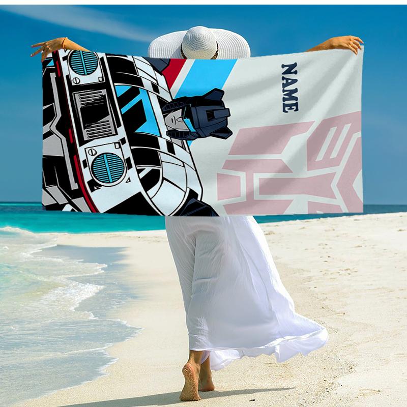Custom Name Ultra-Soft Beach Towel with Transformers Theme,Ideal for Pool - Camping, Diving - Perfect Travel Essential, Vibrant Beach Towel.
