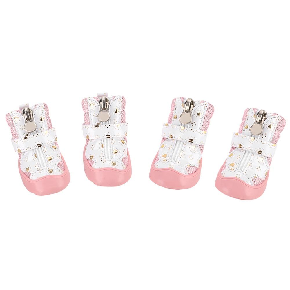 4Pcs Golden Mesh Mesh Dog Shoes Breathable Puppy Paw Shoes Breathable Pet Boots Teddy Bichon
