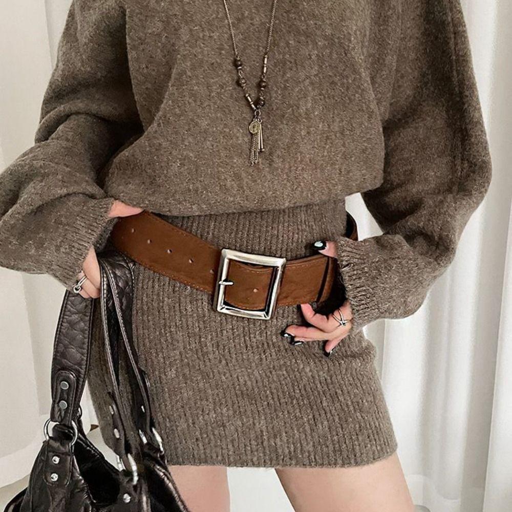 Width Pu Waistbands Square Buckle Trouser Decoration Trendy Wide Belt  Female/Girls