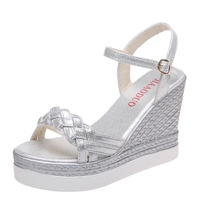 Женские летние босоножки на танкетке, босоножки на платформе, повседневная обувь с открытым носком и массивной подошвой, сандалии на платформе 34