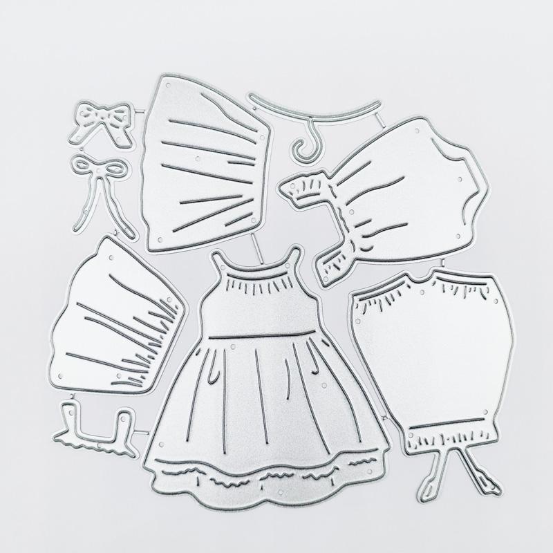 Three Cute Little Dresses with Artistic Prints Scrapbooking Metal Cutting Dies Stencils for DIY Album Paper Card Decor