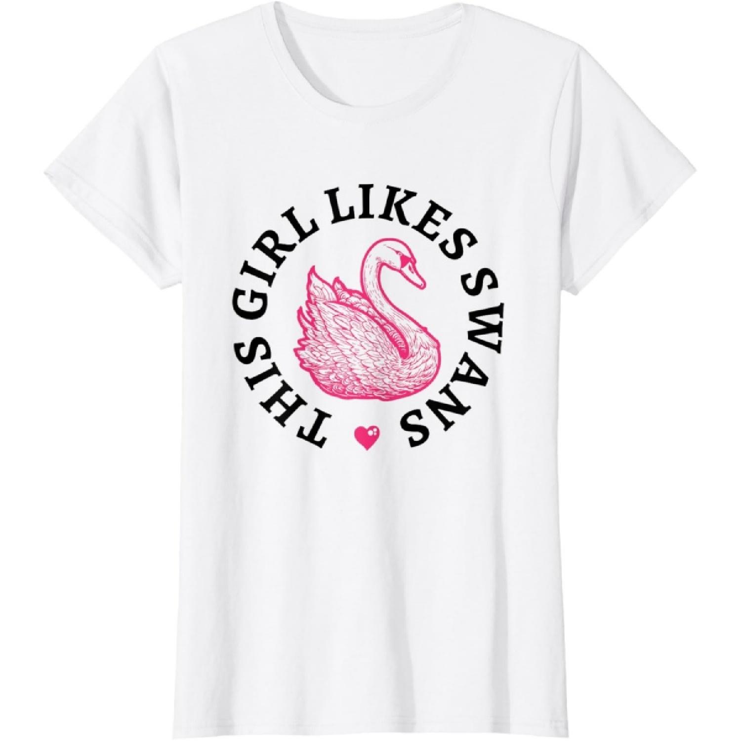 Девочка Любит Лебедей Дикая Природа Птицы Злые Лебеди Футболка XXXXXL белый