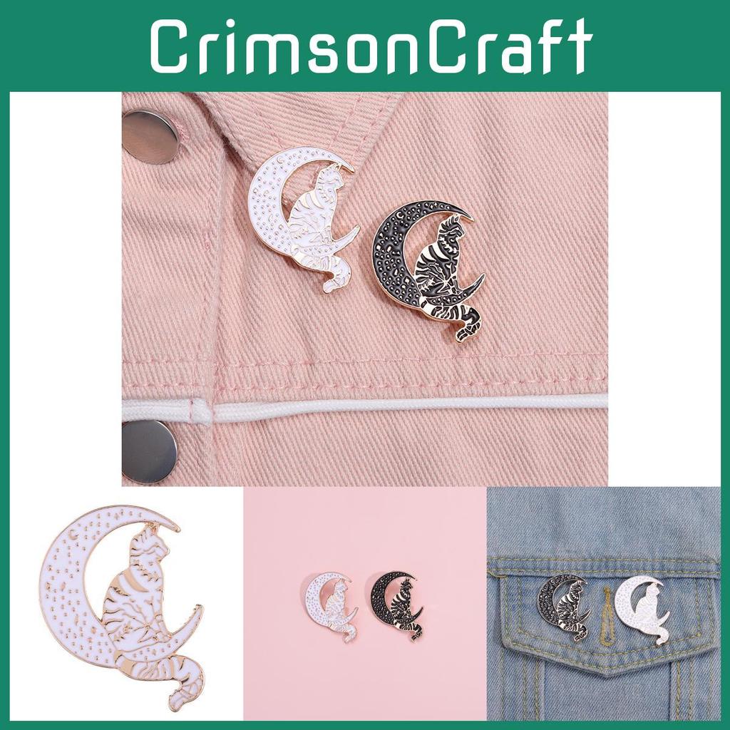 Charming Alloy Brooch With Adorable Black Cat Sitting On Moon For Creative Accessories