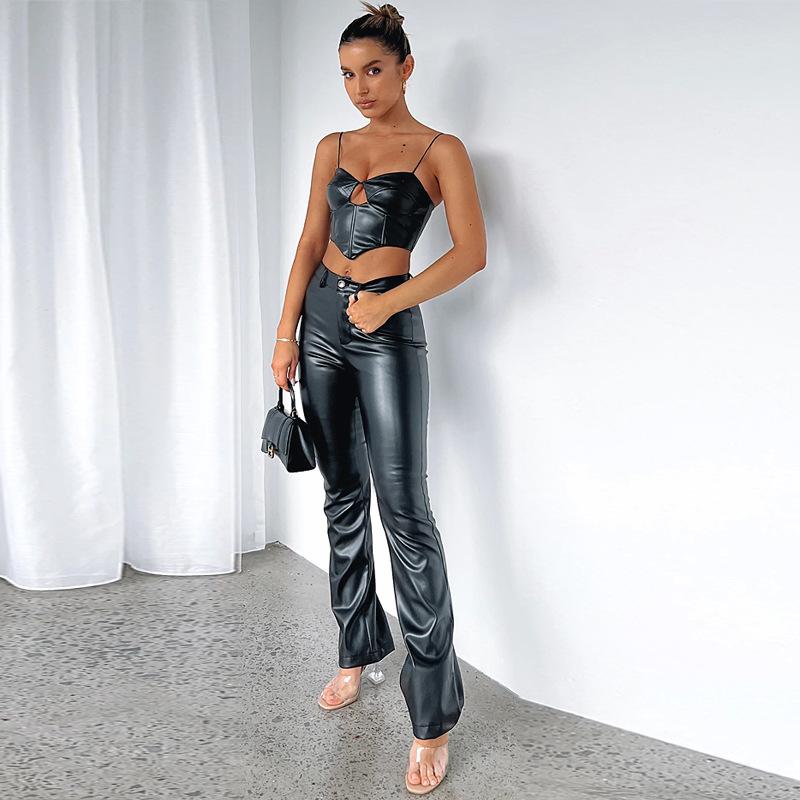 Pantaloni casual dritti in pelle PU da donna autunno e inverno europei e americani pantaloni lunghi in pelle da donna