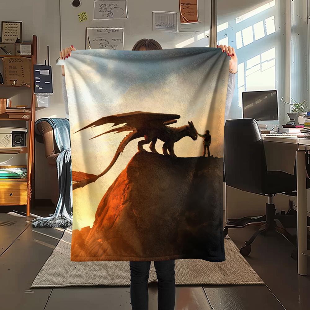 How To Train Your Dragon Hiccup & Toothless Flannel Blanket, High Quality Comfortable for All Seasons, Home Decor, Warmth and Comfort for Gifts.