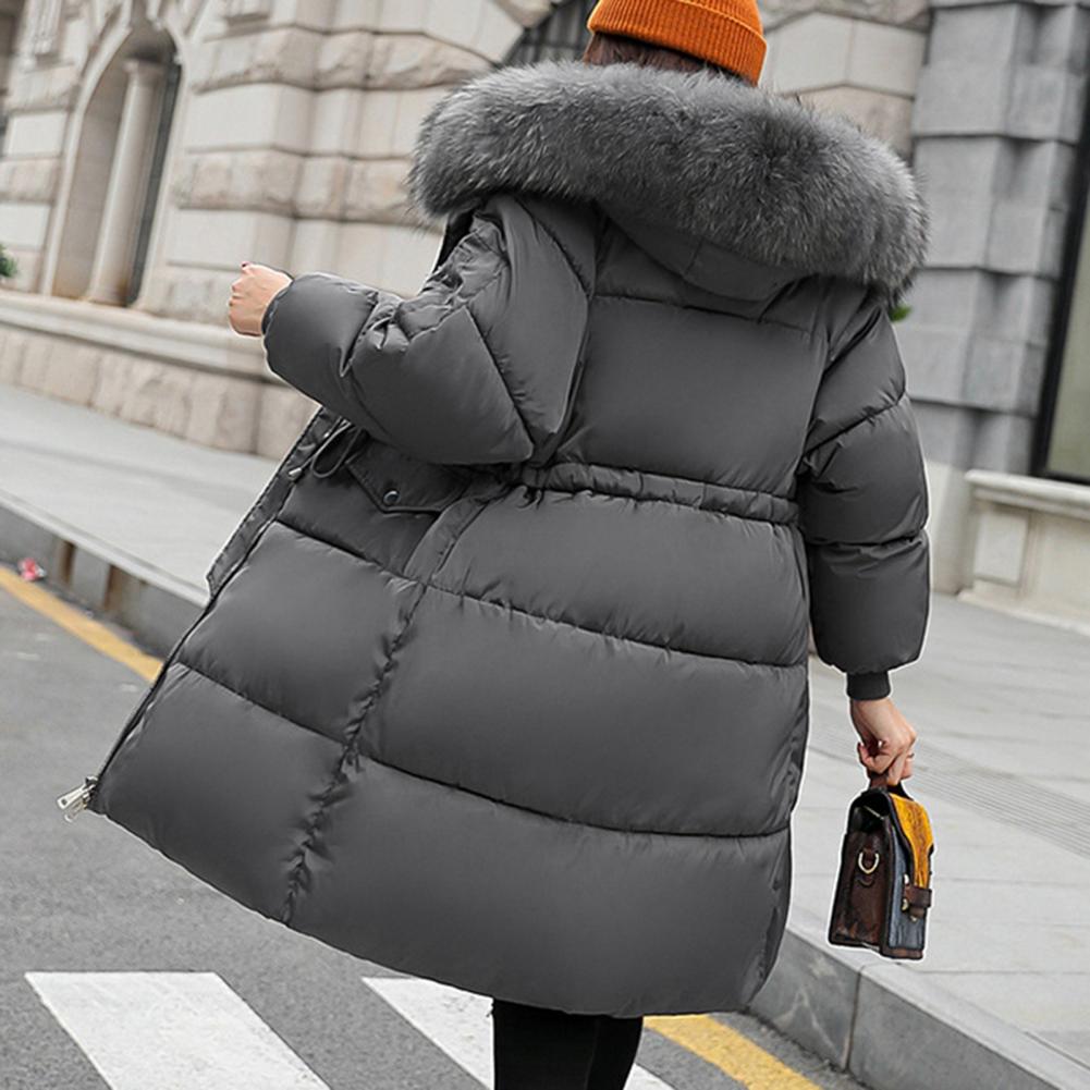 Manteau d'hiver Doudoune Veste Femme Fourrure Capuche Fourrure Épaisse Rembourrée Taille à Cordon de Serrage Fermeture Éclair Longueur Moyenne Manteau en Coton