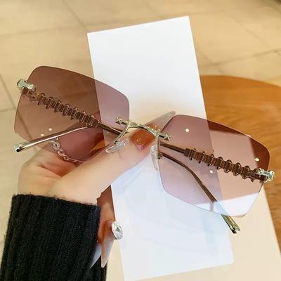 Randloze Rechthoekige Zonnebril Mode Dames Heren Merk Ontwerper Metalen Frame Klein Vierkant Zonnebril Luxe Tinten Brillen