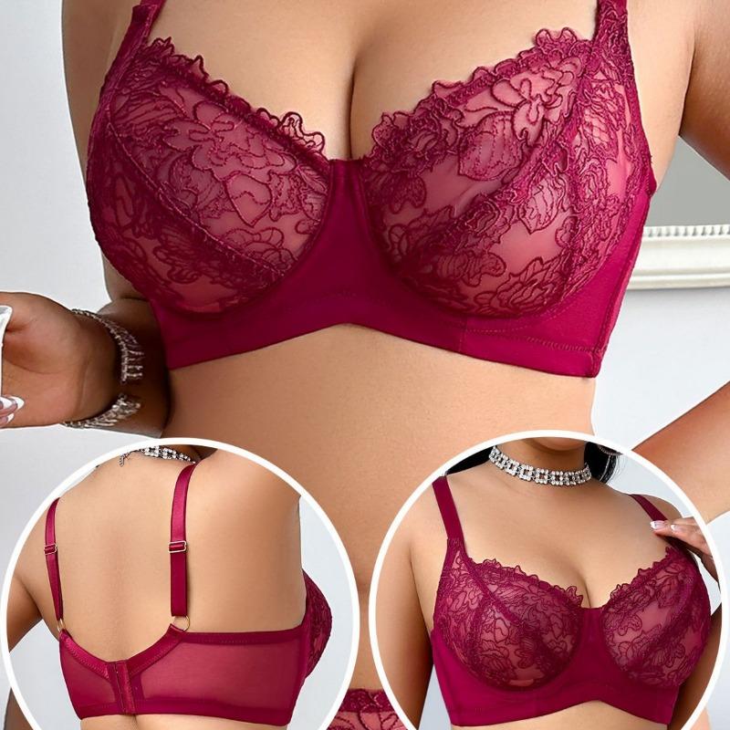 Sexy Comfortable Underwire Push Up Gathering Breathable Lace Plus Size Women Bra