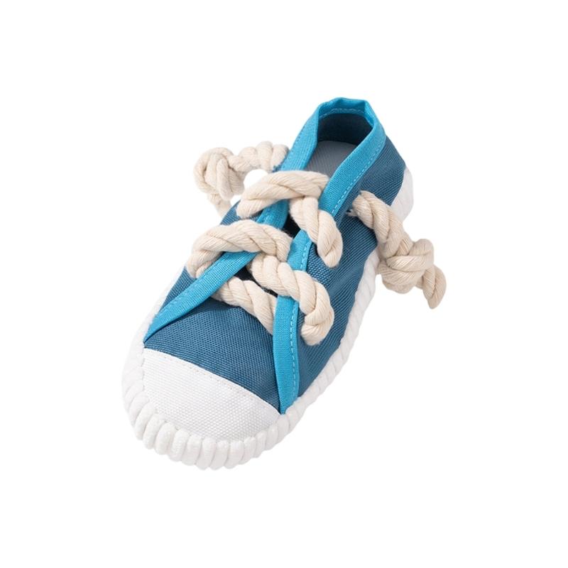 Dog Tug Rope Toy Shoe with Squeaky Sound Chewable Cotton Rope Teeth Cleaning Chew Toy For Small Dog Entertainment