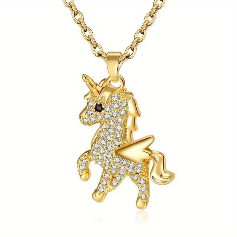 Creative, Shiny and Cute Unicorn Pendant Necklace, Fashionable and Personalized Christmas Charm, Lucky Necklace 17.6 in золотой