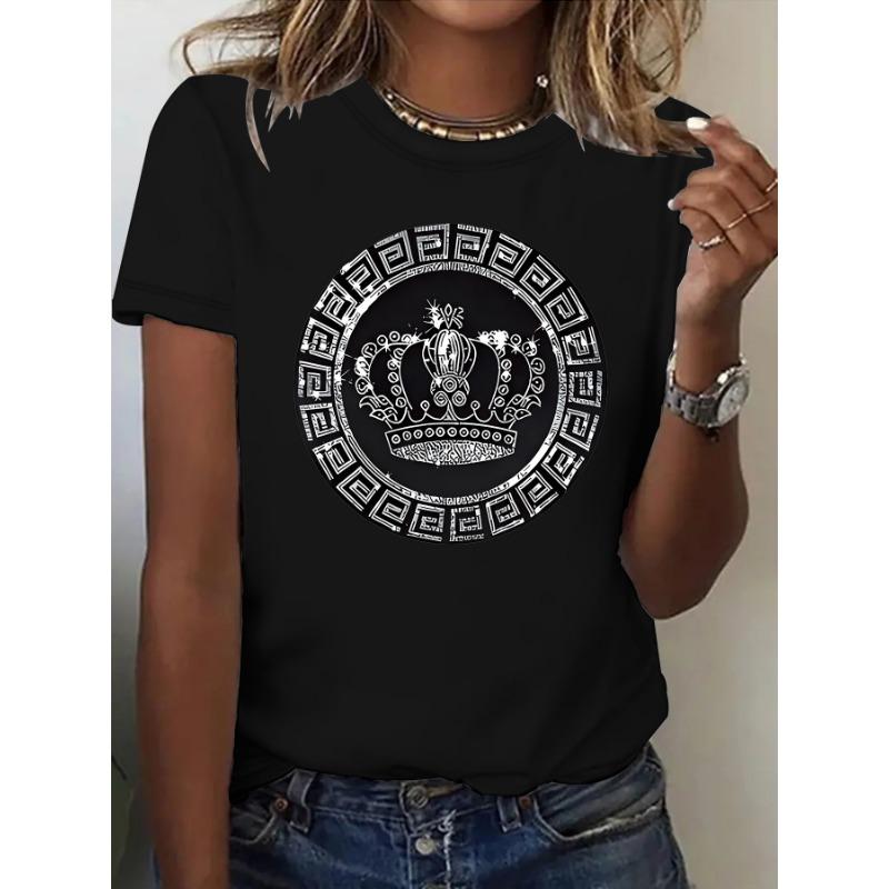 

Женская свободная и модная футболка с короткими рукавами и принтом короны XXL чёрный