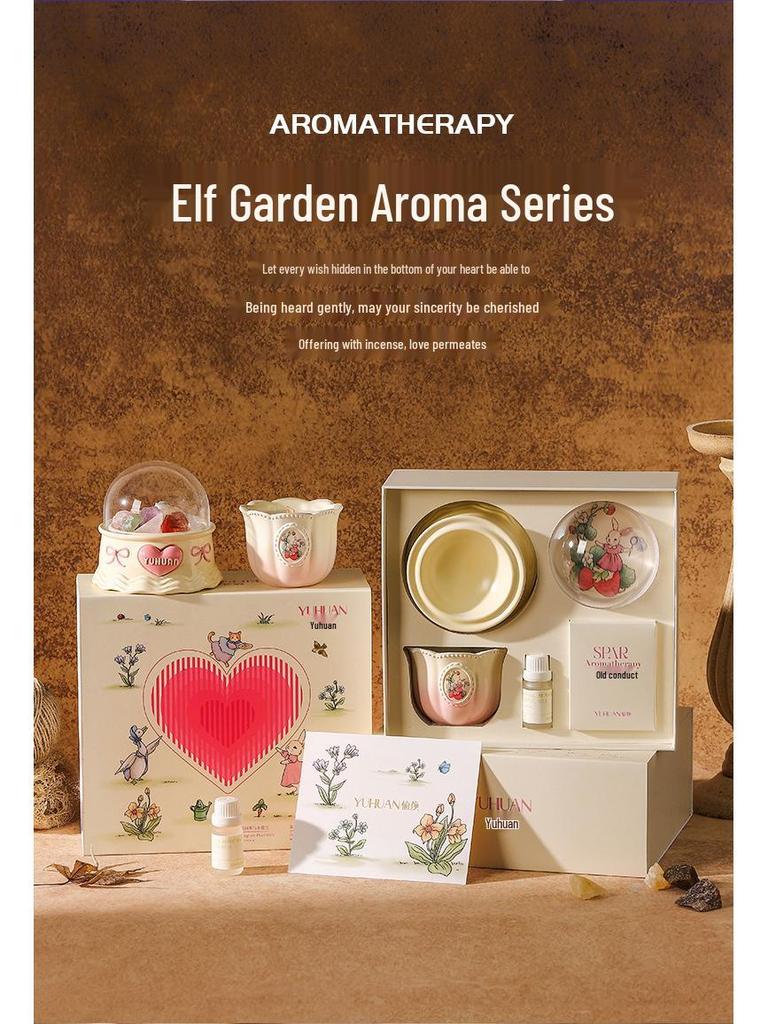 Elf Paradise Scented Candle & Diffuser Stone Ornament Gift Set for New Year, Birthday, or Wedding Favors