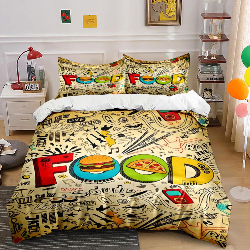 

Burger, pizza, music doodles. Bedding sets Duvet cover sets Duvet covers Pillowcases(1 * Duvet Cover 2 * Pillowcases without duvet insert) 135x200cm