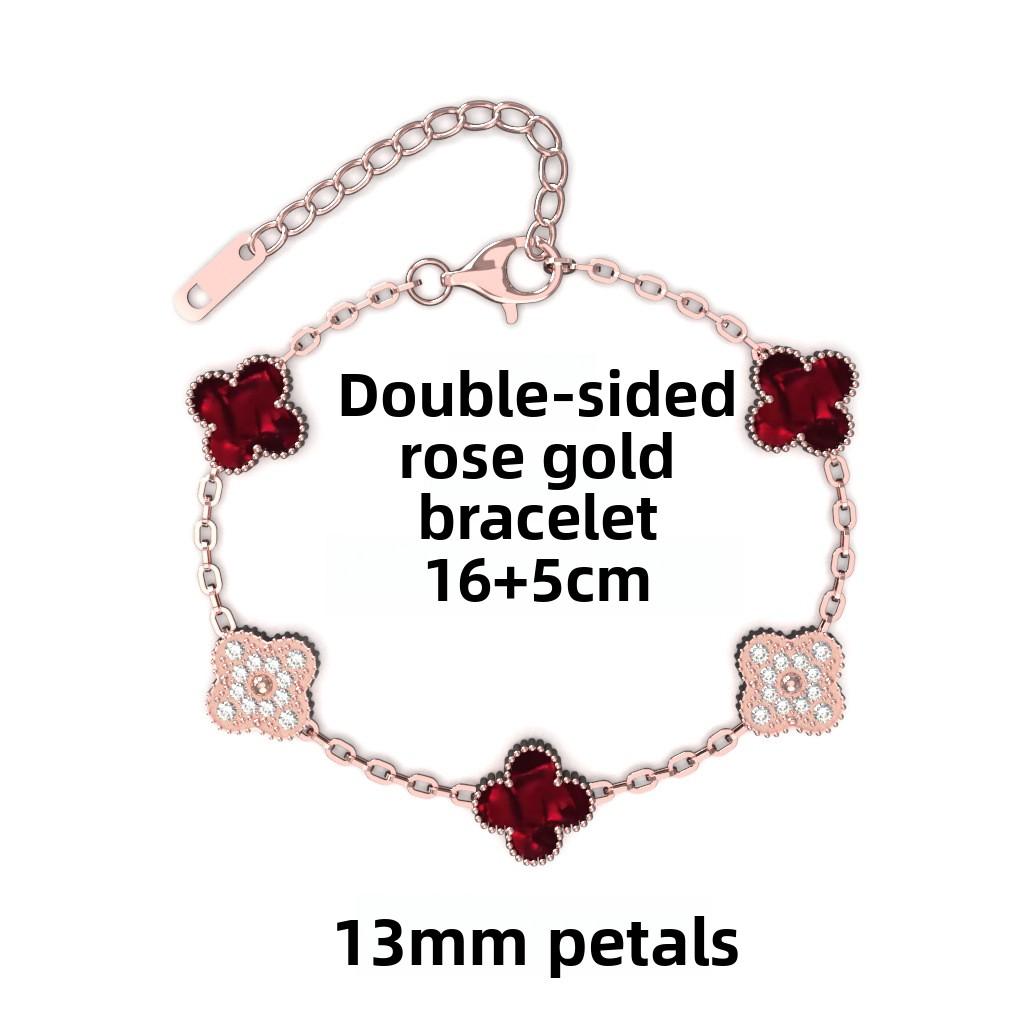 Brățară Trifoi cu Patru Foi de 13 mm Aur Roz Vid Cinci Flori Brățară Completă pentru Doamne